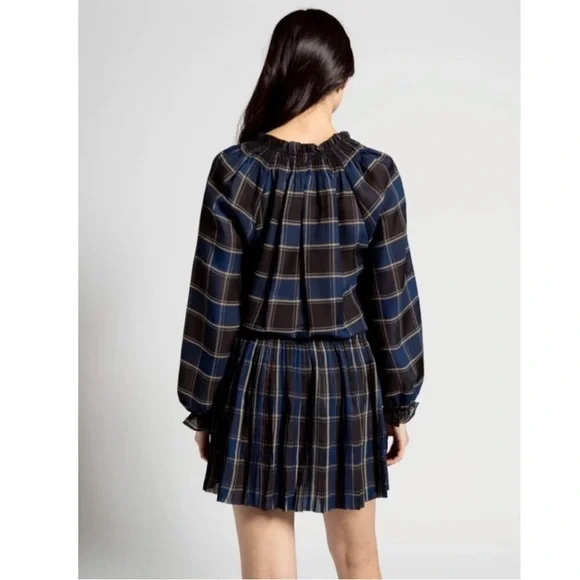 Current Air Plaid Blouson Sleeve Pleated Mini Length Dress Size Medium - Picture 5 of 16